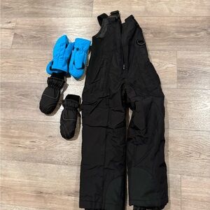 Black Snow Bib with Blue Mittens